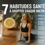Rituel matinal santé avec citron, yoga, lumière du jour